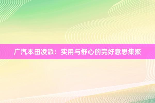 广汽本田凌派：实用与舒心的完好意思集聚